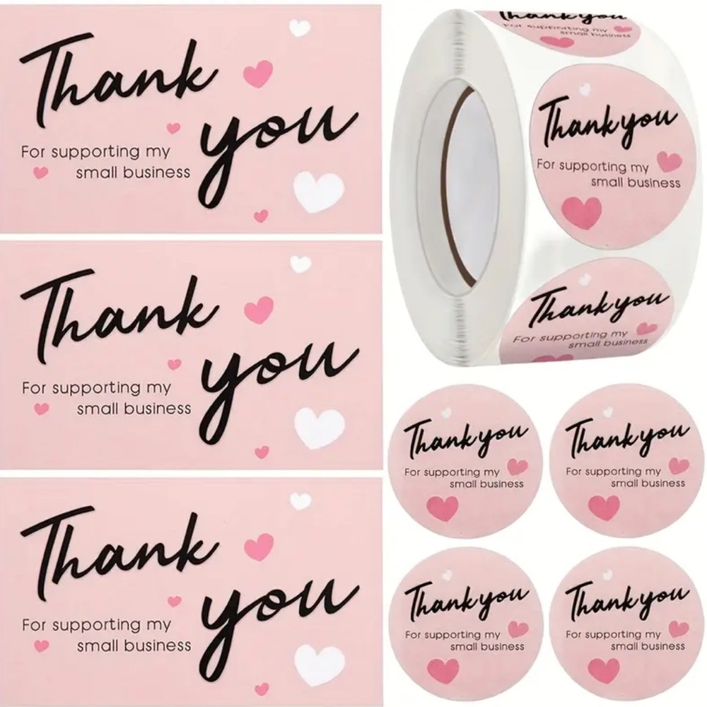 550pc Pink Thank You Cards and Thank You Stickers